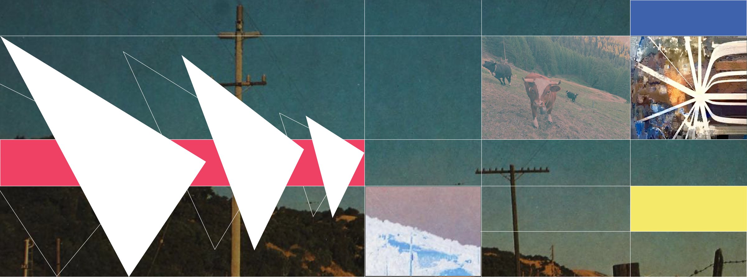 A FOOTPRINT spread — photographs, colour blocks and marks on a grid